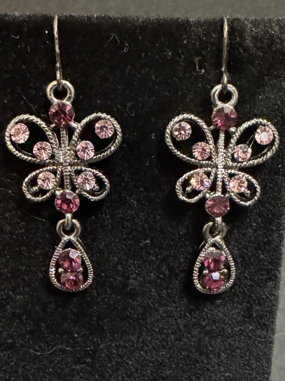 Pink Crystal Butterfly Drop Earrings